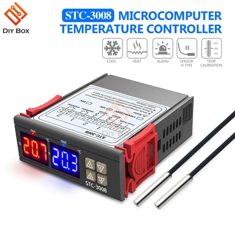 STC-3008 double LED Thermostat numérique régulateur de température DC 12V 24V AC 110V 220V incubateur intérieur chauffage régulateur de refroidissement ► Photo 1/6