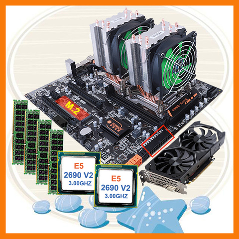 HUANANZHI – carte mère X79 double processeur Xeon E5 2690 V2, 4x16 go, 1866 RECC, carte graphique GTX1050TI 4GD5, emplacement M.2 NVMe ► Photo 1/6