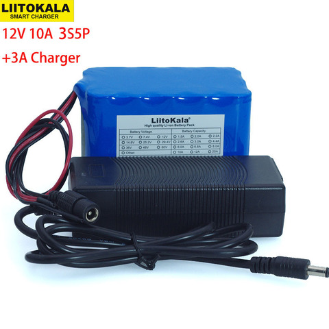 Liitokala grande capacité 12 V 10Ah 18650 lithium batterie Rechargeable 12 v 10000 mAh Protection BMS + 12.6 v 3A chargeur de batterie ► Photo 1/5