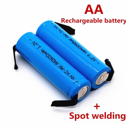 Batterie Rechargeable AA 1.2V 2600mah AA NiMH, avec broches à souder pour bricolage, jouets de brosse à dents de rasoir électrique ► Photo 1/1