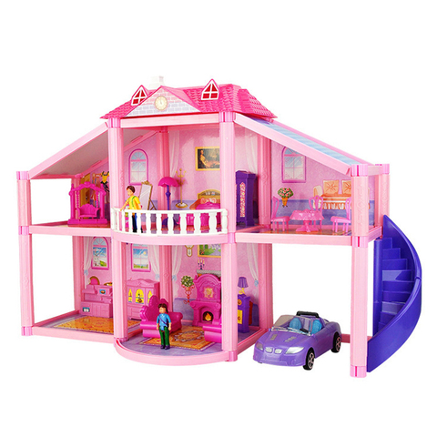 Nouveau 3D BRICOLAGE Famille Maison de Poupée Poupées Accessoires Jouet Avec Miniature Meubles Garage Voiture DIY Maison de Poupée Jouets Pour Enfants cadeaux ► Photo 1/1