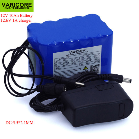 VariCore 12 V 10Ah 18650 li-lon batterie paquet 12.6 V 10000 mAh avec BMS Circuit de Protection carte DC 5.5*2.1mm + 1A chargeur ► Photo 1/5