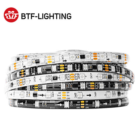 Bande lumineuse RGB LED WS2811, 5M, DC12V, 5050 SMD, haute efficacité, haute luminosité adressable, 30/48/60 diodes/m, PCB blanc/noir ► Photo 1/6