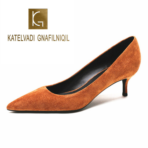 Krelvadi – chaussures marron pour femmes, escarpins à talons compensés De 5CM, bout pointu, pour le bureau, K-321 ► Photo 1/6