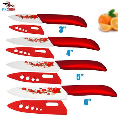 Couteaux de cuisine avec fleur rouge, couteau en céramique de qualité tranchante, ensemble d'outils 3 4 5 6 + couvercles livraison directe ► Photo 1/5