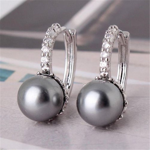 Boucles d'oreilles cerceau pour femmes, élégantes, Imitation de perles, couleur argent, bijoux de mariage, déclaration de fiançailles, accessoires ► Photo 1/3