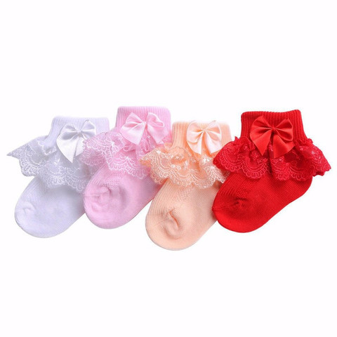 Chaussettes en dentelle à nœud pour bébés | Chaussettes pour nouveau-né, en coton, chaussettes mignonnes pour bébés filles, accessoires Style princesse pour bébés ► Photo 1/6