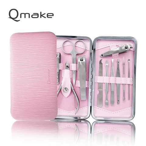 Qmake-ensemble d'outils de manucure et pédicure pour ongles, pince à ongles, ciseaux, pince, kit de voyage, qualité professionnelle, 11 pièces ► Photo 1/6