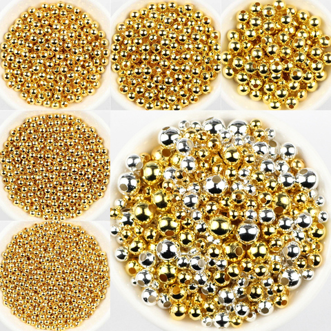 JHNBY – perles métalliques argentées dorées, perles rondes en fer, pour la fabrication de bijoux, bracelets et colliers, accessoires de bricolage, 2/3/4/5/6/8MM ► Photo 1/6