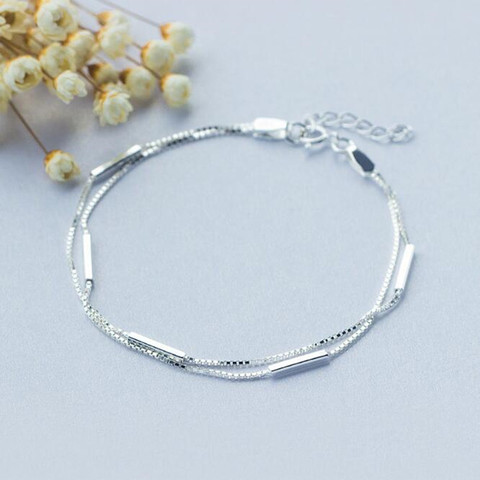 Personnalité nouveau Art 925 bijoux en argent Sterling femme Simple barre ronde bâton Double haute qualité populaire Bracelet SB3 ► Photo 1/5