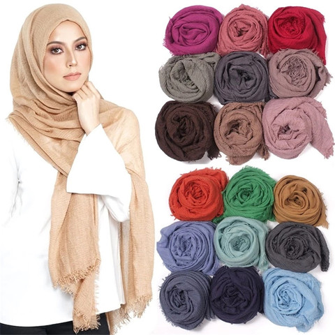 Femmes élégant 2022 solide sous écharpe froissé Hijab coton musulman léger Wrap Turban foulard islamique châle tête foulards ► Photo 1/6