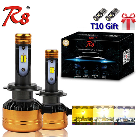 R8 Voiture Tricolore 3 Couleur LED Phare Z5 H1 H4 H7 H11 HB3 HB4 50 W 5800LM 3000 K 4300 K 6000 K Jaune Blanc Double Deux Couleur LED Ampoules ► Photo 1/6