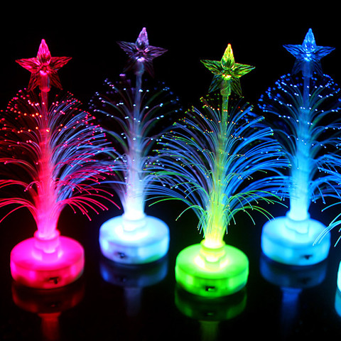 Mini arbre de noël, Fiber optique colorée, Flash lent à lumière LED degrés, avec pile de Top Star ► Photo 1/6