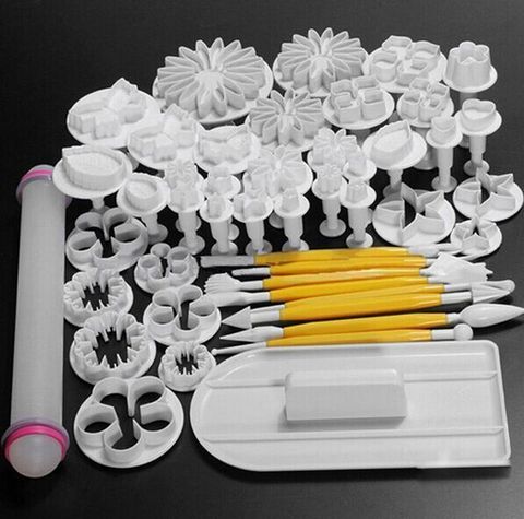 Nouveau 46 pièces/ensemble Fondant gâteau décoration Sugarcraft plongeur Cutter outils moule biscuits ensemble complet moule ► Photo 1/6