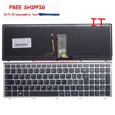 Italie IT clavier pour Lenovo Ideapad Z710 U510 ordinateur portable clavier argent cadre avec rétro-éclairage rétro-éclairé ► Photo 1/6