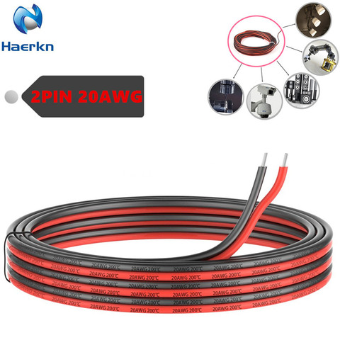 Extension 2 broches pour fil électrique en Silicone, 20awg, noir et rouge, ligne parallèle, longueur Flexible au choix ► Photo 1/6