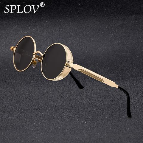 SPLOV – lunettes de soleil Vintage rondes polarisées, rétro Steampunk pour hommes et femmes, petit cercle en métal, lunettes de conduite UV400 ► Photo 1/6