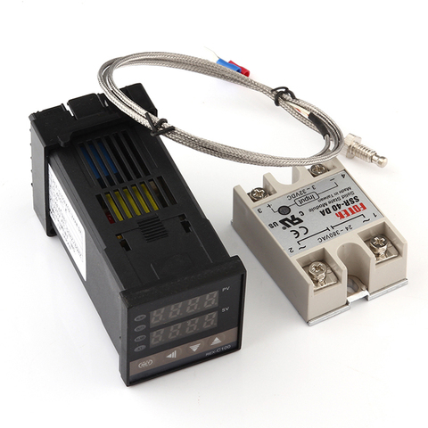 Régulateur de température numérique PID REX-C100 REX C100 thermostat + 40DA SSR relais + K Thermocouple 1m sonde pour RKC ► Photo 1/6