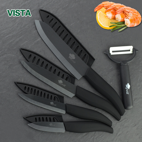 Ensemble de couteaux de cuisine en céramique, 3, 4, 5, 6 pouces, lame noire en zircone, pour fruits ► Photo 1/6