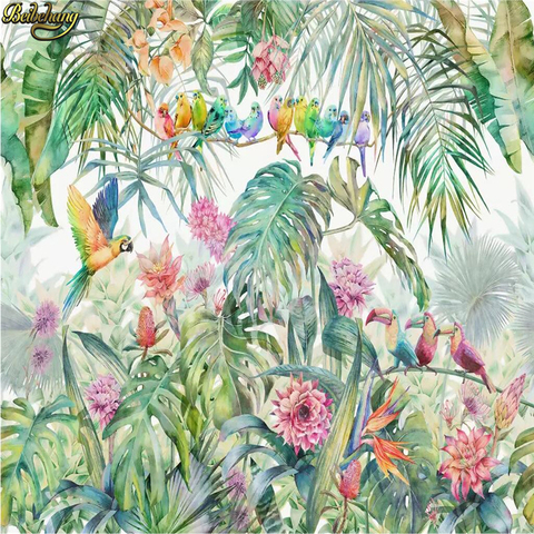 Beibehang – papier peint personnalisé américain, forêt tropicale, perroquet, tortue, feuille de palmier, papier peint mural pour salon, chambre à coucher ► Photo 1/4