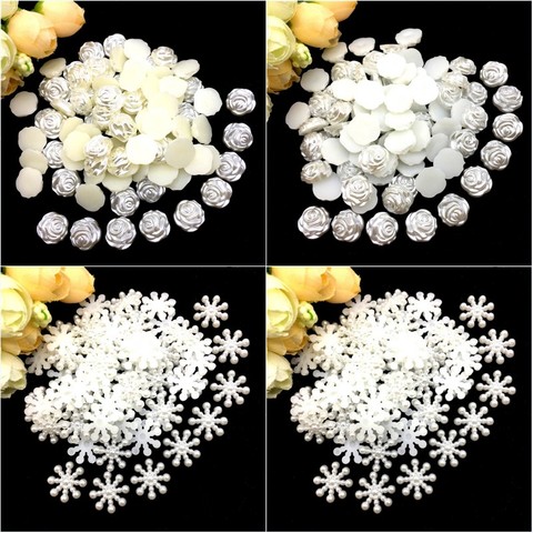 Perles de flocon de neige ABS de 15mm, Imitation de perle blanche ivoire 10mm, Cabochon de fleur de Rose, artisanat de bricolage, décoration de bijoux pour femmes ► Photo 1/6