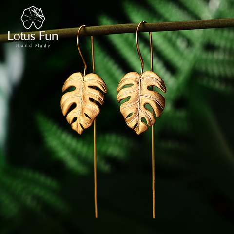Lotus Fun – Boucles d'oreilles en forme de feuille de monstera pour femme, bijoux fins, créatifs, faits à la main, or 18K, argent Sterling 925 ► Photo 1/6