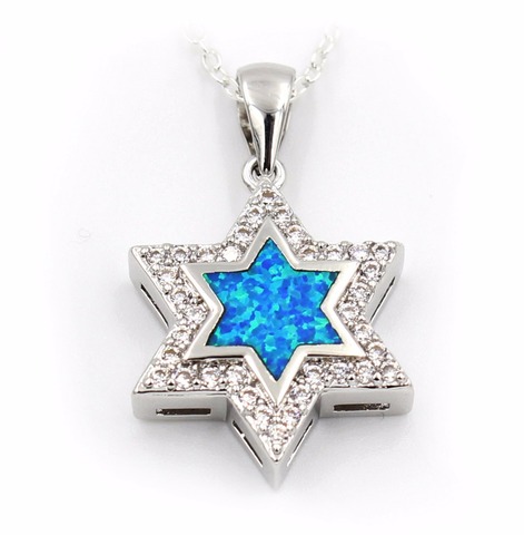 Belle Étoile De David Bleu Opale de Feu Pendentif Collier ► Photo 1/6