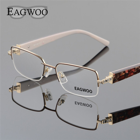 EAGWOO-lunettes en cristal pour femmes, monture optique à demi-monture élégante, nouvelle Prescription, monture pour les yeux unies, Temple de printemps D8061 ► Photo 1/6