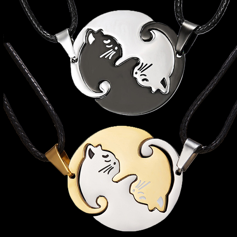 Deux chat Couples bijoux collier noir blanc chaton Animal pendentif collier ras du cou femmes saint valentin Thanksgiving cadeau ► Photo 1/6