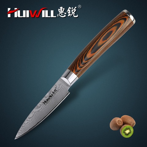 Huiwill couteau à éplucher pour Chef de cuisine japonais, damas 3.5 