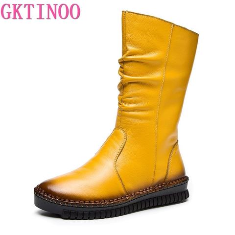 GKTINOO – bottes d'automne en cuir véritable pour femme, chaussures plates rétro faites à la main, 2022 ► Photo 1/6