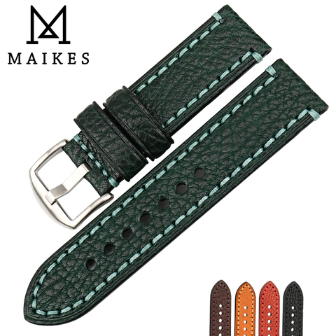 MAIKES – bracelet de montre pour PANERAI, en cuir de vache véritable, vert, accessoires de montre, 20 22 24 26mm ► Photo 1/1