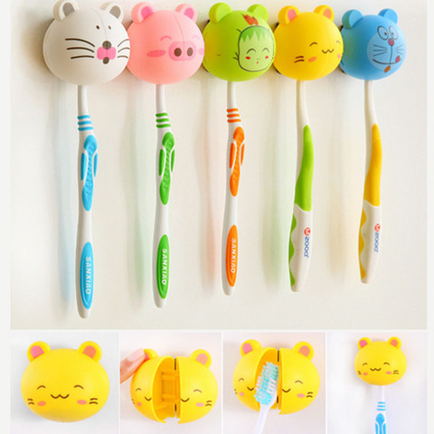 Support porte-brosse à dents têtes d'animaux mignon et divers de dessin animé avec ventouse murale ► Photo 1/6