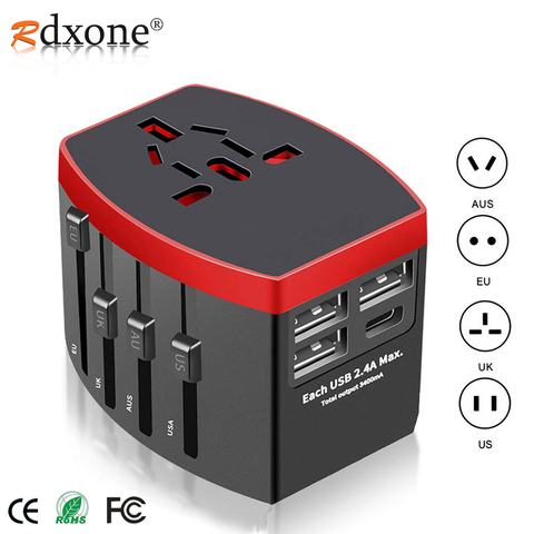 Adaptateur de voyage Rdxone adaptateur d'alimentation universel International tout-en-un avec chargeur mural USB de Type C 3 pour royaume-uni/ue/AU/états-unis ► Photo 1/6