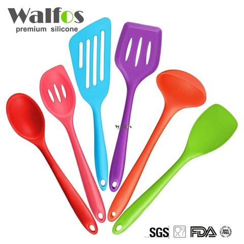 WALFOS Ustensiles De Cuisine En Silicone, 6 Pièce Ustensile de cuisine Ensemble Spatule, Cuillère Louche, Spaghetti Serveur, fendue Turner. cuisson Outils ► Photo 1/6