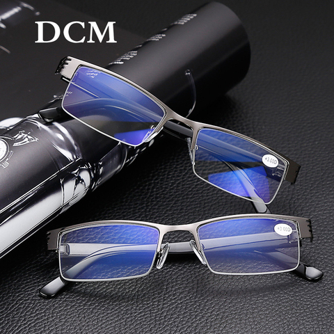 DCM – lunettes de lecture en alliage de titane pour hommes et femmes, lunettes de Prescription en résine à Film bleu + dioptrie 1.00 1.50 2.00 2.50 3.00 3.50 4.00 ► Photo 1/6