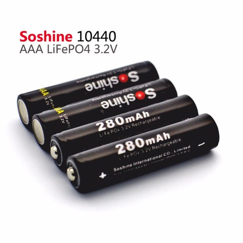4 pièces/paquet Soshine Transport sûr LiFePO4 10440 3.2V 280mAh batterie Rechargeable avec connecteur de piles de la boîte de batterie ► Photo 1/3