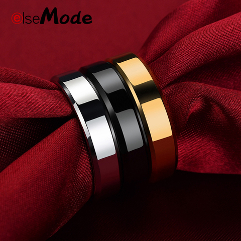 ELSEMODE Hommes Titane Acier Anneau Noir Or 6mm Simple Engagement Anneaux De Mariage pour les Femmes Bijouterie Anillo ► Photo 1/6