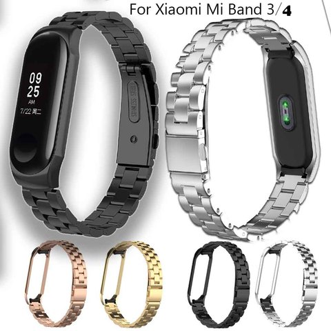 Bracelet de montre en acier inoxydable, pour Xiaomi Mi Band 3, accessoires pour Bracelet connecté Xiaomi Mi Band 4, ceinture sport + boîtier en métal ► Photo 1/6