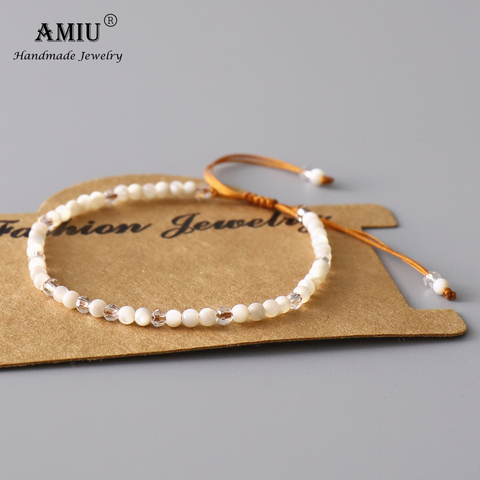 AMIU-Bracelet en perles blanches, mère de perles, bijou ajustable, en cristal naturel, bohème, porte chance, cadeau ► Photo 1/5