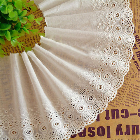 Tissu 100% coton blanc pour garniture en dentelle brodée, largeur de 15cm, 5yds ou 3yds/lot, livraison gratuite ► Photo 1/3