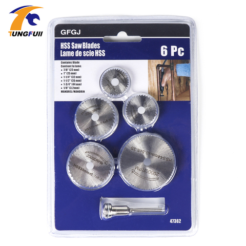 Tungfull-jeu de lames de scie circulaire HSS, disque de coupe en aluminium et bois Dremel, accessoires d'outils rotatifs de haute qualité 6 en 1 ► Photo 1/6