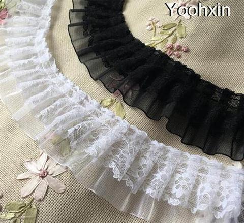 5 cm Large De Luxe Coton Broderie blanc noir dentelle tissu BRICOLAGE à coudre collier ruban applique garniture robe guipure d'approvisionnement de mariage ► Photo 1/4