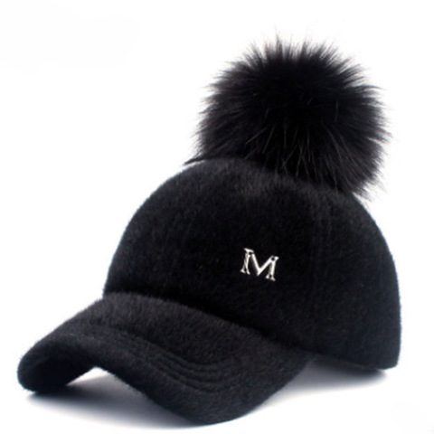MAERSHEI – casquette de Baseball noire pour femme, chapeau chaud avec lettres M, en peluche, à la mode, coréen, pour l'hiver ► Photo 1/6