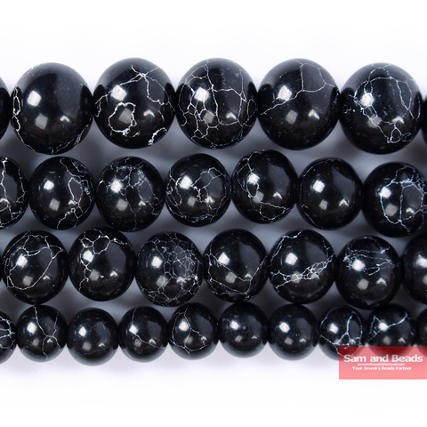 Pierres naturelles noires Turquoises Howlite, pour fabrication de Bracelet et collier, 16 pouces, taille 4 6 8 10 12mm, vente en gros, BTB9 ► Photo 1/2