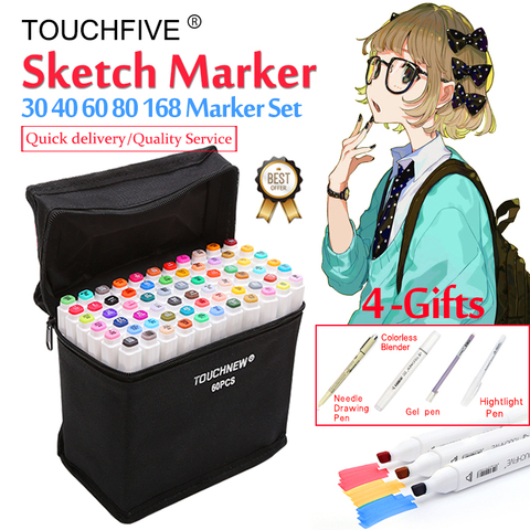 Touchfive marqueur 30/40/60/80/168 couleurs Art marqueurs Set double tête à base d'alcool croquis pinceau marqueur stylo pour artiste dessin Manga Animation ► Photo 1/6