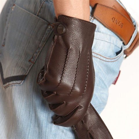 Gants de luxe en cuir véritable pour hommes, doublure en cachemire, de haute qualité, de luxe, de poignet, de conduite, d'hiver, nouvelle collection 2022, EM012WR-5 ► Photo 1/1