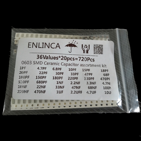 Condensateur = 720 pièces 1pF-10uF ensemble de condensateurs électroniques 0603 kit d'assortiment de condensateurs en céramique SMD ► Photo 1/4