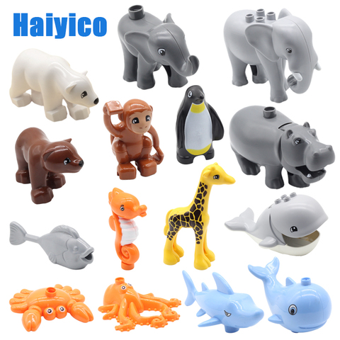 Ensemble d'animaux océaniques, grands blocs de construction, briques, accessoires compatibles Duplos, poulpe, girafe, baleine, jouets éducatifs pour enfants ► Photo 1/6