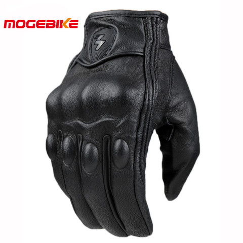 Gants de Moto en cuir véritable perforé | Pour poursuite rétro, gants étanches pour Moto, équipement de protection pour Moto, cadeau ► Photo 1/6